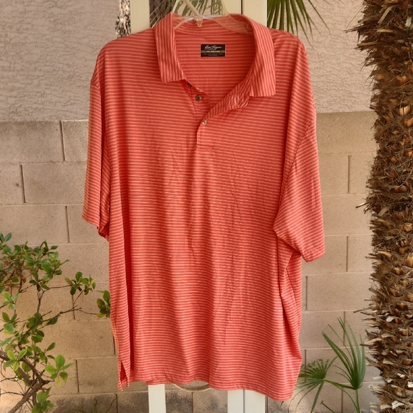 Ben Hogan Performance Men's Coral Striped Polo Shirt - Picture 1 of 4